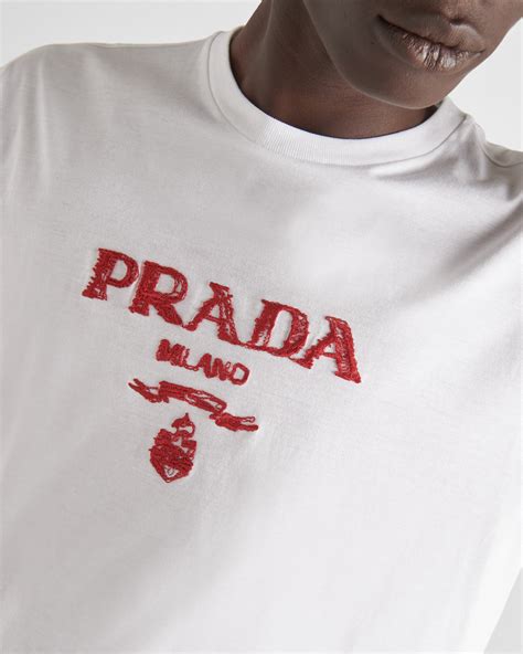 prada t shirt red logo|prada polo tee price.